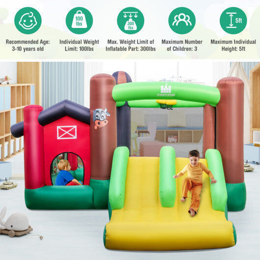 Farm Themed 6-in-1 Inflatable Castle with Trampoline and 735W Blower - Color: Multicolor