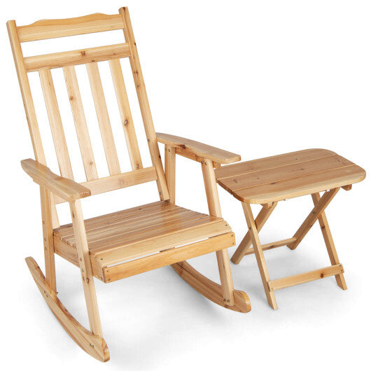 Front Porch Rocking Chair and Foldable Table Set for Outdoors-Natural - Color: Natural