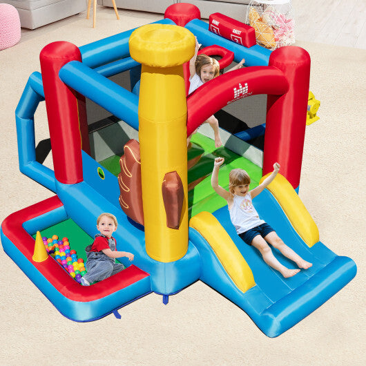 Baseball Themed Inflatable Bounce House with Ball Pit and Ocean Balls with 735W Blower - Color: Multicolor