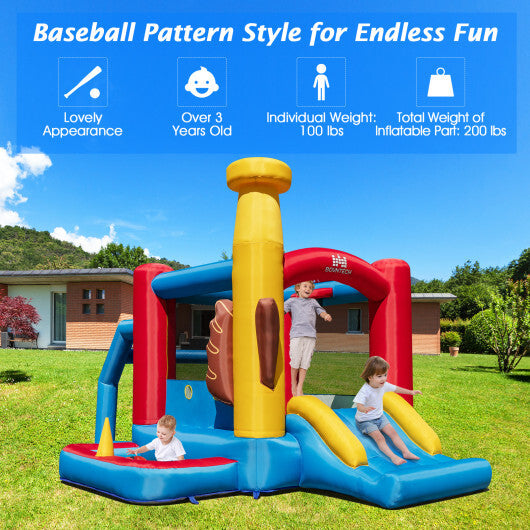 Baseball Themed Inflatable Bounce House with Ball Pit and Ocean Balls with 735W Blower - Color: Multicolor