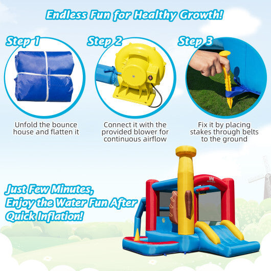 Baseball Themed Inflatable Bounce House with Ball Pit and Ocean Balls with 735W Blower - Color: Multicolor