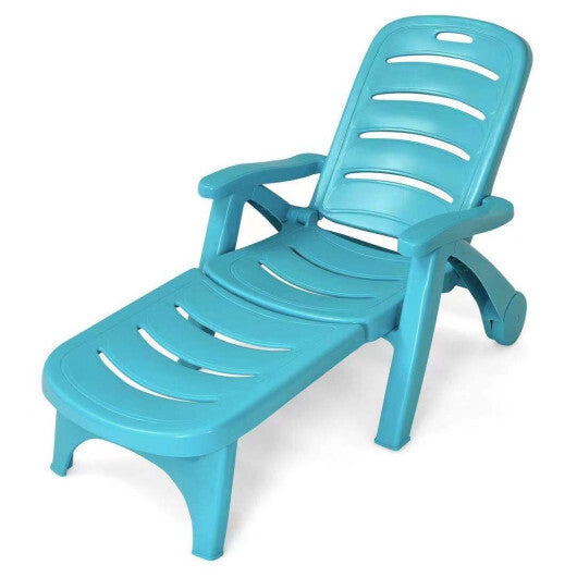 5 Position Adjustable Folding Lounger Chaise Chair-Turquoise - Color: Turquoise