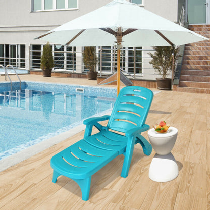 5 Position Adjustable Folding Lounger Chaise Chair-Turquoise - Color: Turquoise