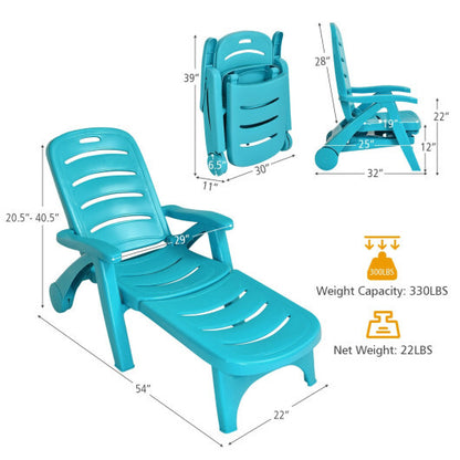 5 Position Adjustable Folding Lounger Chaise Chair-Turquoise - Color: Turquoise