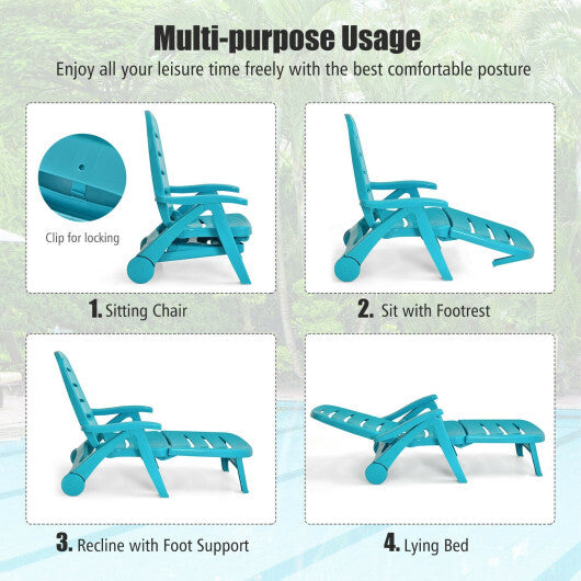 5 Position Adjustable Folding Lounger Chaise Chair-Turquoise - Color: Turquoise