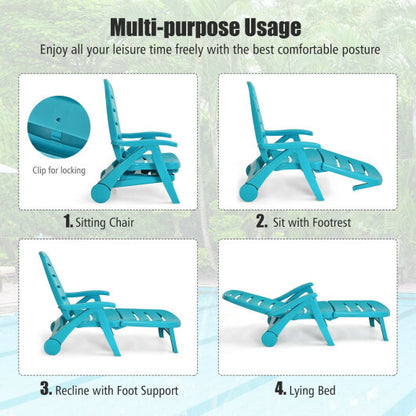 5 Position Adjustable Folding Lounger Chaise Chair-Turquoise - Color: Turquoise