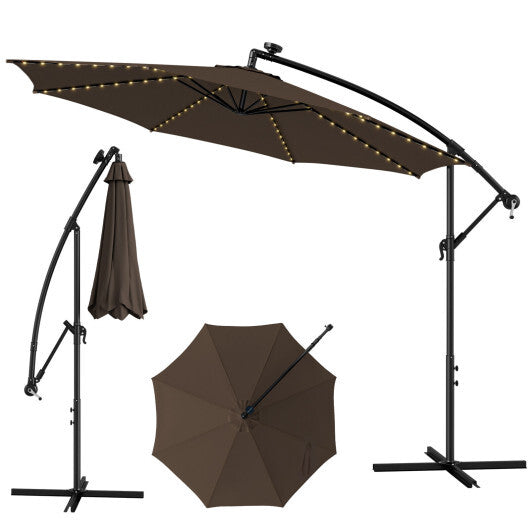 10 Feet Patio Offset Umbrella with 112 Solar-Powered LED Lights-Beige-Coffee - Color: Coffee - Size: 10 ft