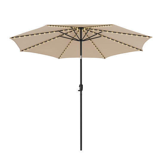 10 Feet Patio Umbrella with 112 Solar Lights and Crank Handle-Beige - Color: Beige - Size: 10 ft