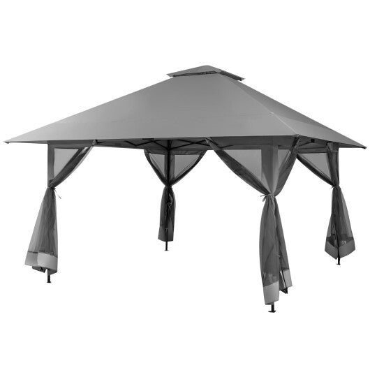 13 x 13 Feet Pop-up Instant Canopy Tent with Mesh Sidewall-Gray - Color: Gray