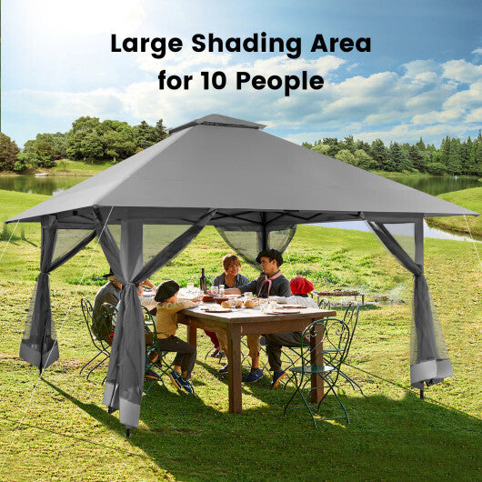 13 x 13 Feet Pop-up Instant Canopy Tent with Mesh Sidewall-Gray - Color: Gray