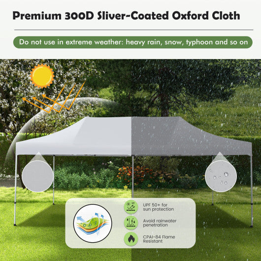 10 x 20 Feet Outdoor Pop-Up Patio Folding Canopy Tent-White - Color: White