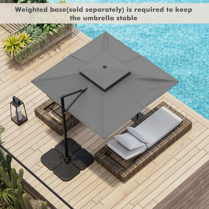 9.5 Feet Cantilever Patio Umbrella with 360? Rotation and Double Top-Gray - Color: Gray