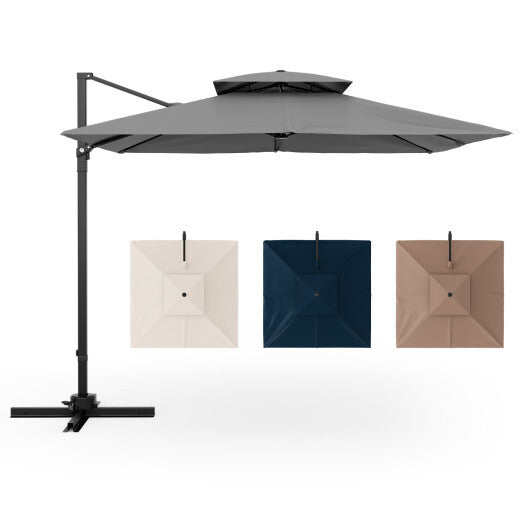 9.5 Feet Cantilever Patio Umbrella with 360? Rotation and Double Top-Gray - Color: Gray