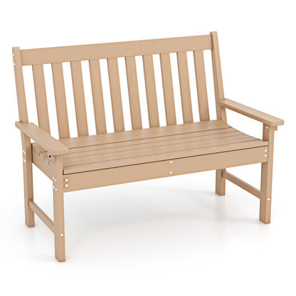 52 Inch All-Weather HDPE Outdoor Bench with Backrest and Armrests-Teak - Color: Teak