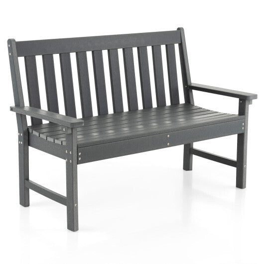 52 Inch All-Weather HDPE Outdoor Bench with Backrest and Armrests-Gray - Color: Gray