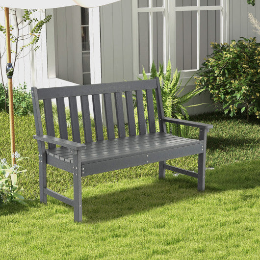 52 Inch All-Weather HDPE Outdoor Bench with Backrest and Armrests-Gray - Color: Gray