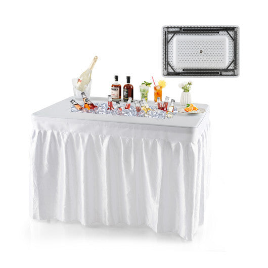 4 Feet Folding Ice Bin Table with Skirt for Camping Picnic Wedding-White - Color: White - Size: 4 ft