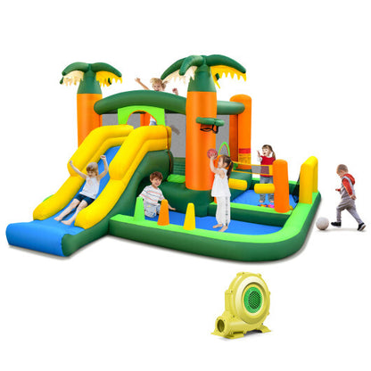 Big Inflatable Bounce House with Slide and Ball Pits for Indoor and Outdoor with 735W Blower - Color: Green