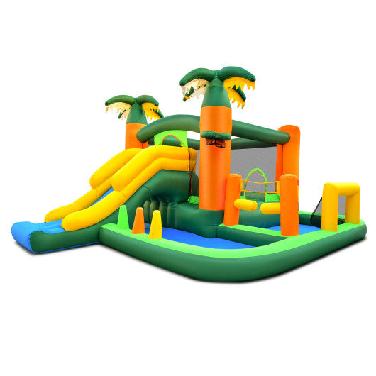 Big Inflatable Bounce House with Slide and Ball Pits for Indoor and Outdoor with 735W Blower - Color: Green