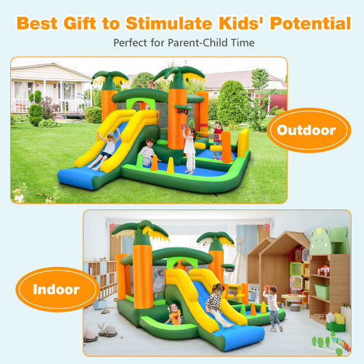 Big Inflatable Bounce House with Slide and Ball Pits for Indoor and Outdoor with 735W Blower - Color: Green