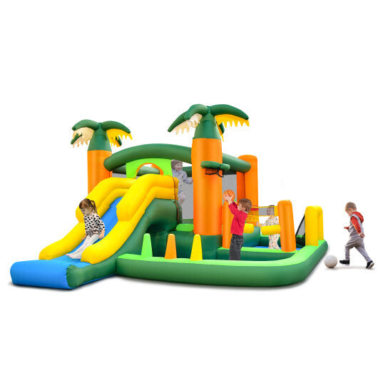 Big Inflatable Bounce House with Slide and Ball Pits for Indoor and Outdoor with 735W Blower - Color: Green