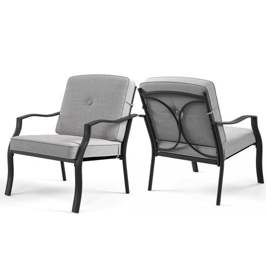 2 Piece Patio Metal Chairs with Seat and Back Cushions - Color: Gray