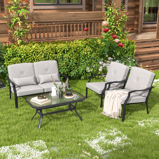 2 Piece Patio Metal Chairs with Seat and Back Cushions - Color: Gray