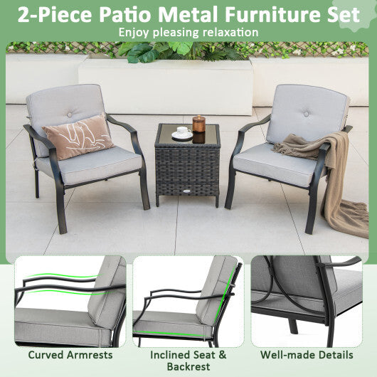 2 Piece Patio Metal Chairs with Seat and Back Cushions - Color: Gray