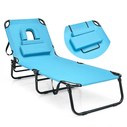 Beach Chaise Lounge Chair with Face Hole and Removable Pillow-Turquoise - Color: Turquoise