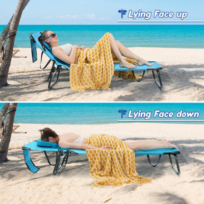 Beach Chaise Lounge Chair with Face Hole and Removable Pillow-Turquoise - Color: Turquoise