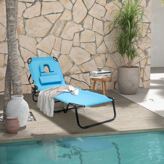 Beach Chaise Lounge Chair with Face Hole and Removable Pillow-Turquoise - Color: Turquoise