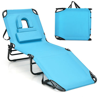 Beach Chaise Lounge Chair with Face Hole and Removable Pillow-Turquoise - Color: Turquoise