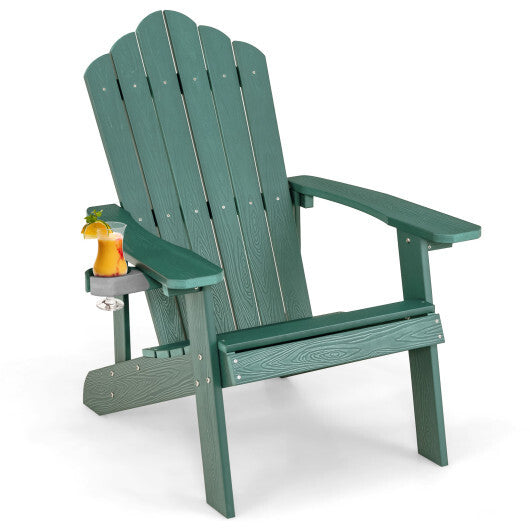 Weather Resistant HIPS Outdoor Adirondack Chair with Cup Holder-Green - Color: Green