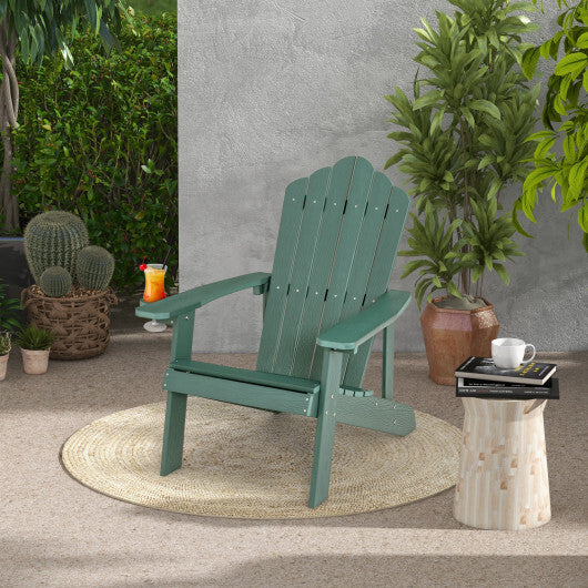 Weather Resistant HIPS Outdoor Adirondack Chair with Cup Holder-Green - Color: Green