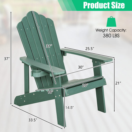 Weather Resistant HIPS Outdoor Adirondack Chair with Cup Holder-Green - Color: Green