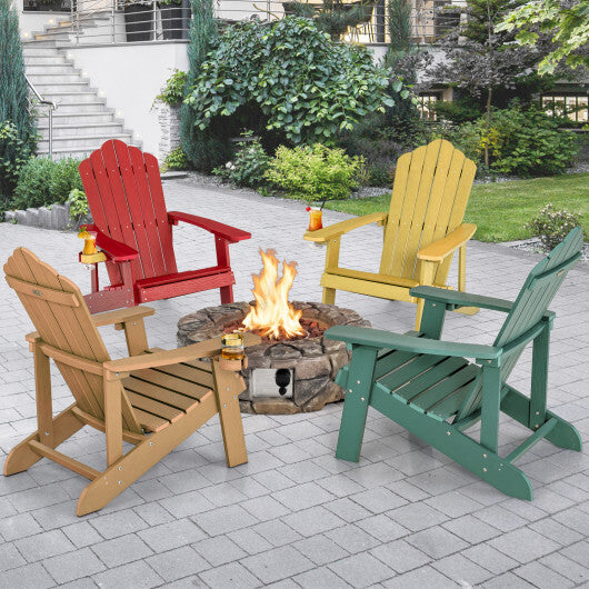 Weather Resistant HIPS Outdoor Adirondack Chair with Cup Holder-Green - Color: Green