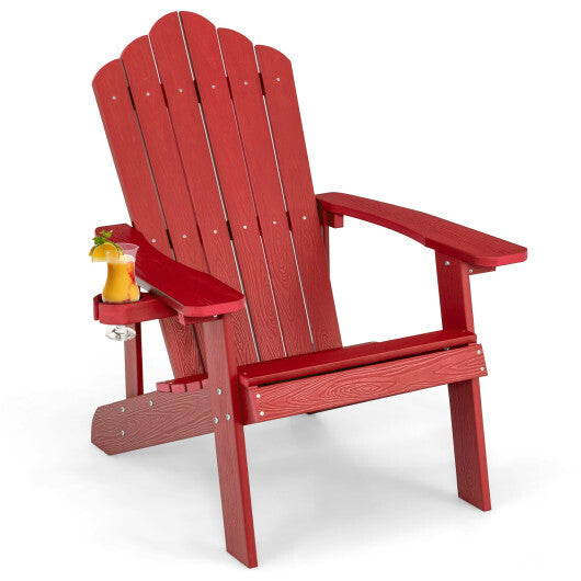 Weather Resistant HIPS Outdoor Adirondack Chair with Cup Holder-Red - Color: Red