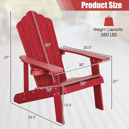 Weather Resistant HIPS Outdoor Adirondack Chair with Cup Holder-Red - Color: Red