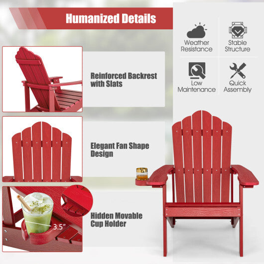 Weather Resistant HIPS Outdoor Adirondack Chair with Cup Holder-Red - Color: Red