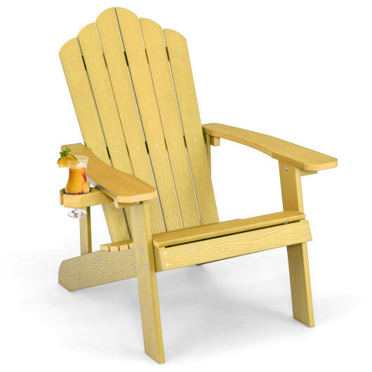 Weather Resistant HIPS Outdoor Adirondack Chair with Cup Holder-Yellow - Color: Yellow