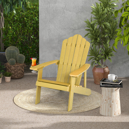 Weather Resistant HIPS Outdoor Adirondack Chair with Cup Holder-Yellow - Color: Yellow