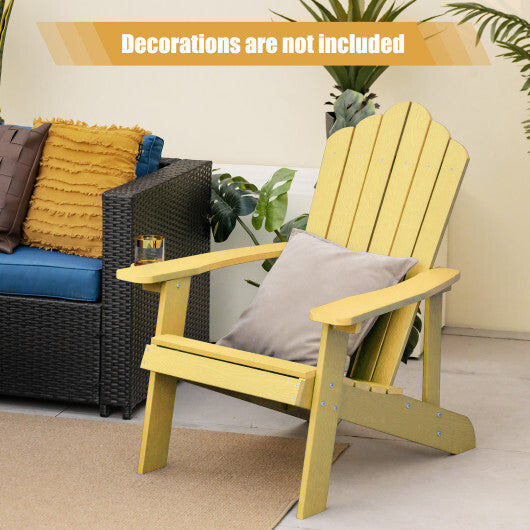 Weather Resistant HIPS Outdoor Adirondack Chair with Cup Holder-Yellow - Color: Yellow