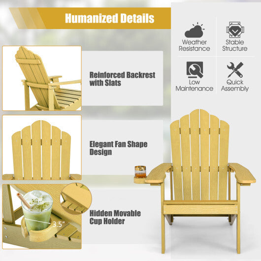 Weather Resistant HIPS Outdoor Adirondack Chair with Cup Holder-Yellow - Color: Yellow