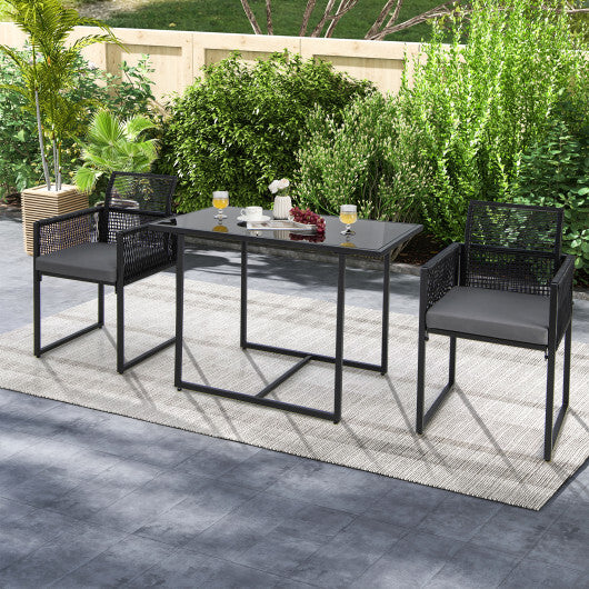 3 Pieces Outdoor Dining Set with Folding Backrest and Seat Cushions-Black - Color: Black