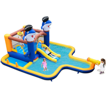 7-In-1 Water Slide Park with Splash Pool and Water Cannon without Blower - Color: Blue