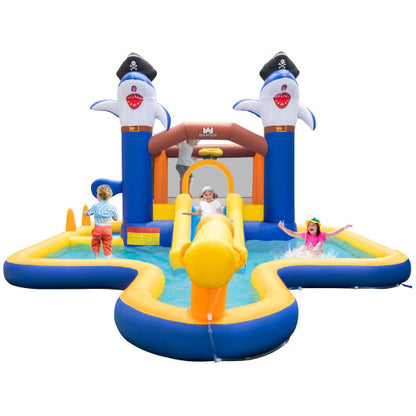 7-In-1 Water Slide Park with Splash Pool and Water Cannon without Blower - Color: Blue