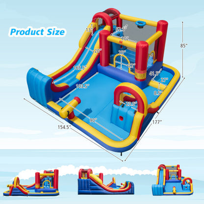 7 in 1 Outdoor Inflatable Bounce House with Water Slides and Splash Pools with 735W Blower - Color: Multicolor