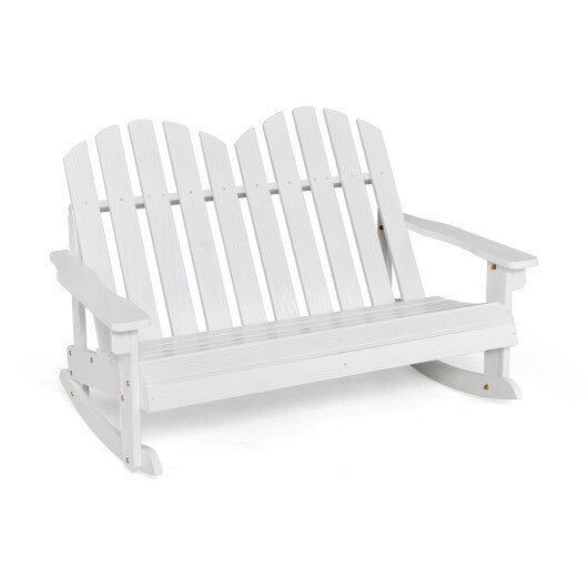 2 Person Adirondack Rocking Chair with Slatted seat-White - Color: White