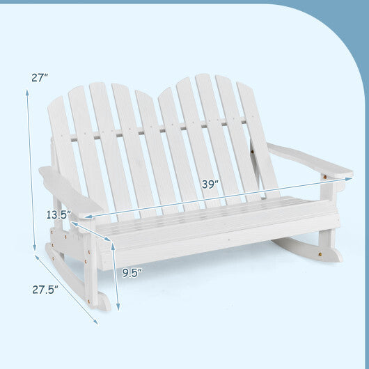 2 Person Adirondack Rocking Chair with Slatted seat-White - Color: White