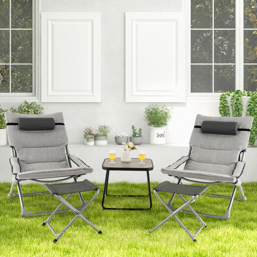 5-Piece Patio Sling Chair Set Folding Lounge Chairs with Footrests and Coffee Table-Gray - Color: Gray